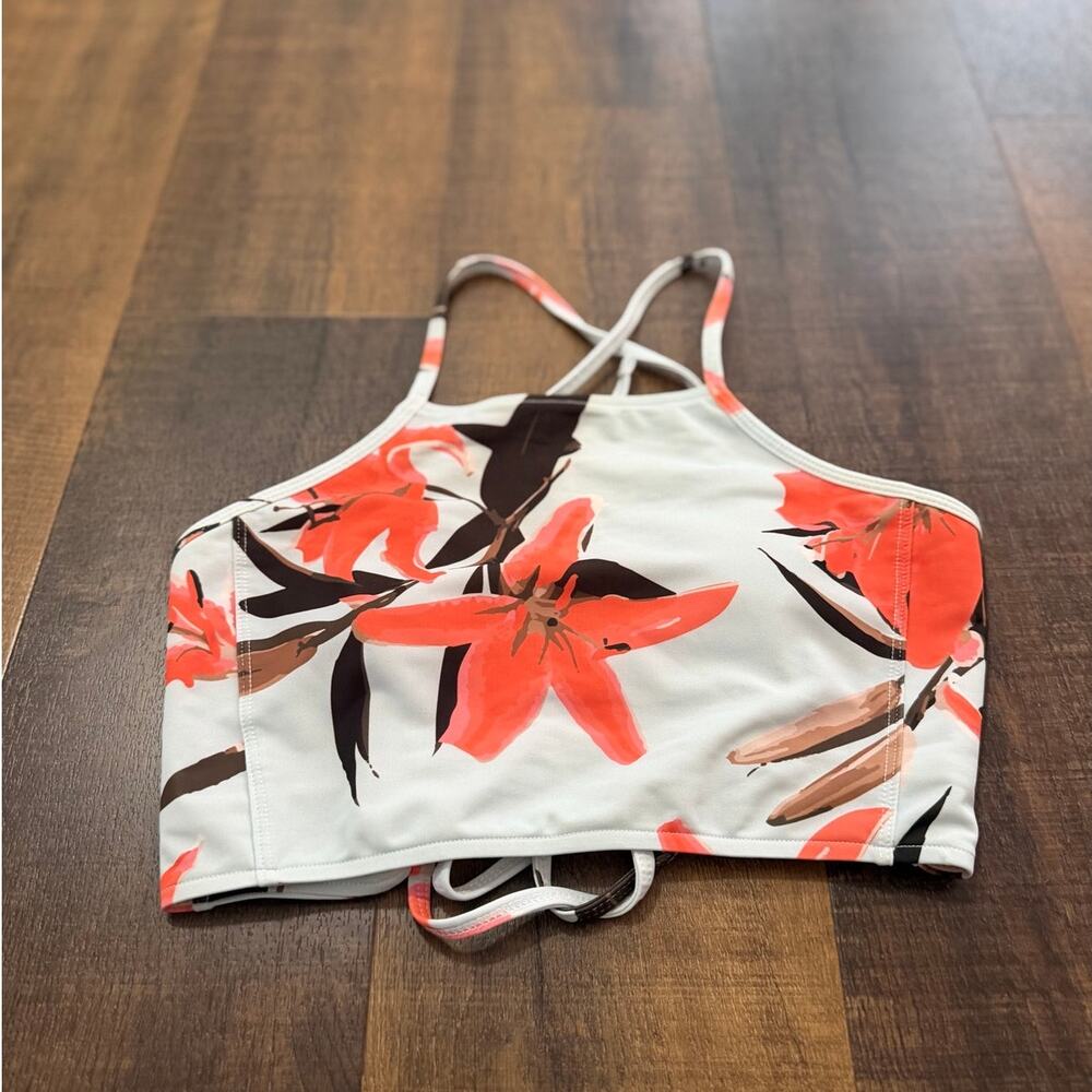 Albion Fit Floral High Neck Bikini Top Sea Glass White Strappy Back Size Small - Picture 6 of 6